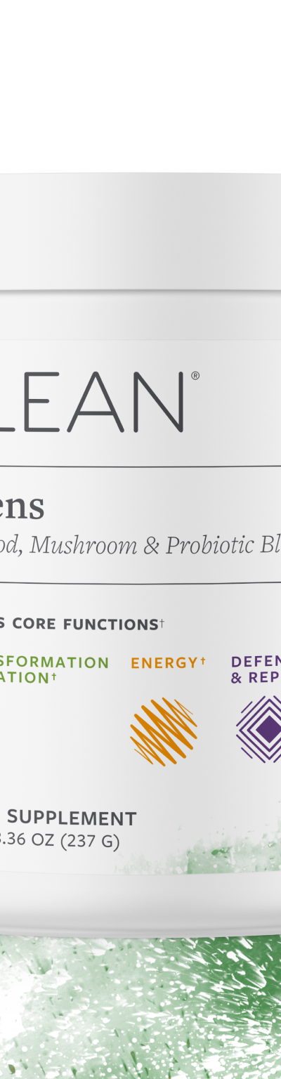 Clean Greens Superfood Powder tub.