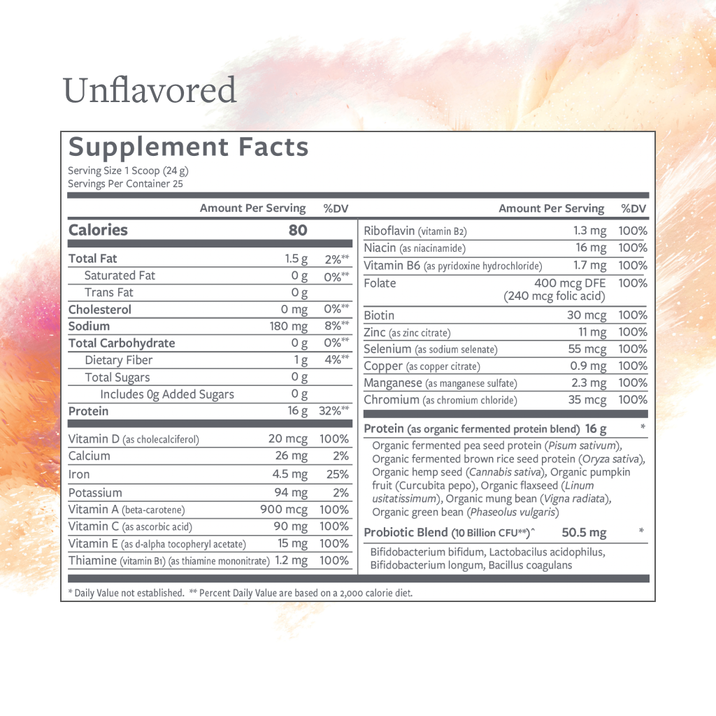 Daily Shake Superblend Unflavored Nutrition Fact Sheet