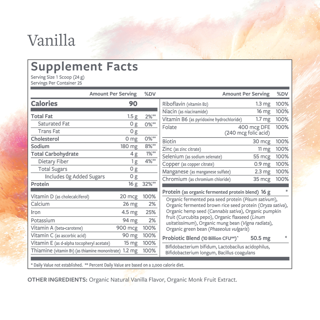 Daily Shake Superblend Vanilla Nutrition Fact Sheet