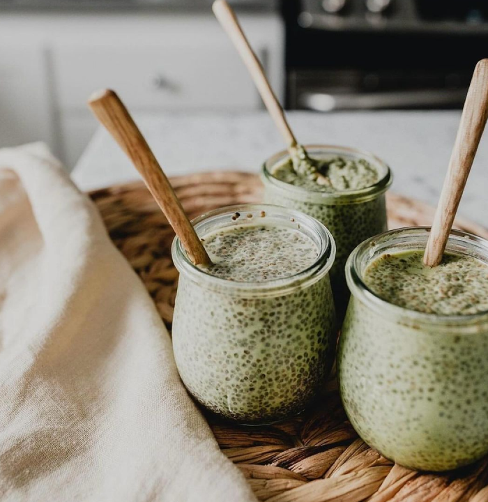 Three jars of chia seed pudding.