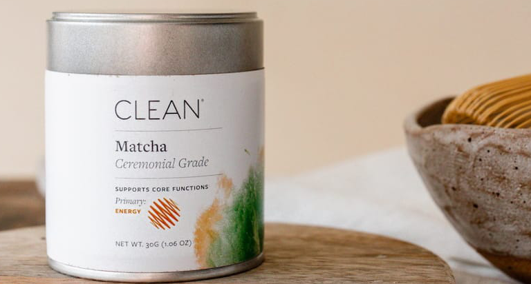 A Clean Matcha canister on a table