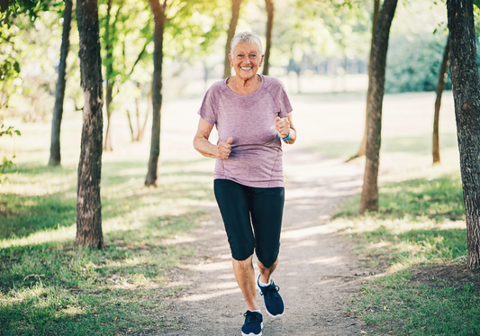 woman running in the forest
