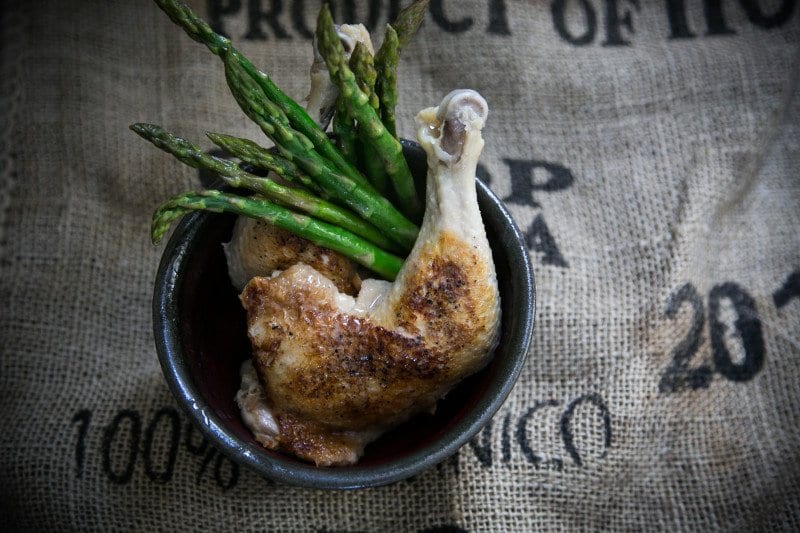 Chicken Braised In Coconut Milk With Asparagus Spears