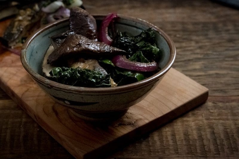 Mushroom Steaks With Wilted Kale And Onions