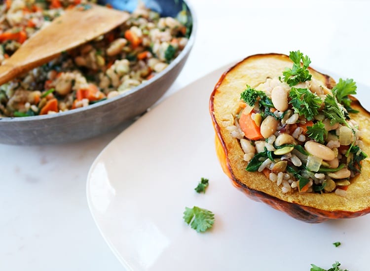 Wild Rice And White Bean Stuffed Acorn Squash