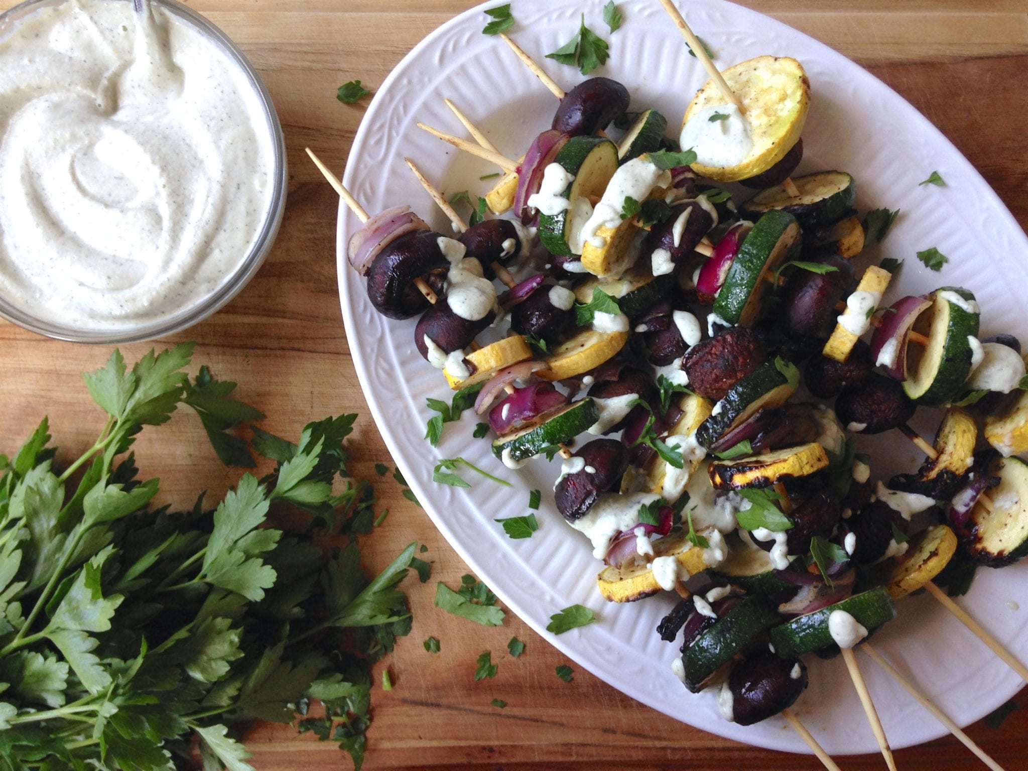 Heart-Healthy Vegetable Kebabs With Vegan Tzatziki Sauce