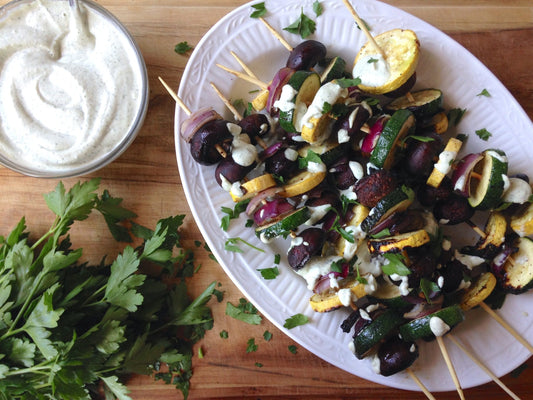 Heart-Healthy Vegetable Kebabs With Vegan Tzatziki Sauce