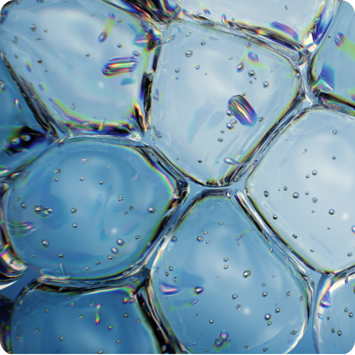 Close-up of hexagonal ice crystals with a blue tint