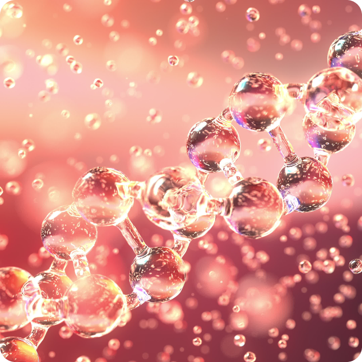 Molecular structure with a gradient pink and red background