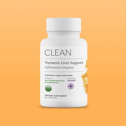 Turmeric Supplement bottle labeled 'Clean' on a solid background