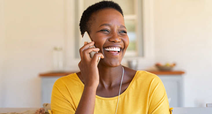 Woman on phone smiling