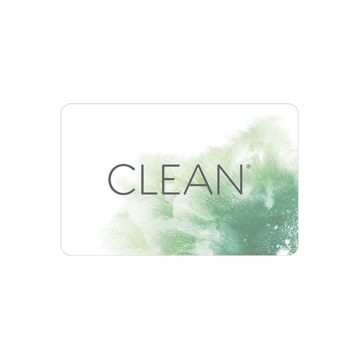 A gift card with a green and white color scheme and the brand name 'CLEAN' displayed prominently in the center.